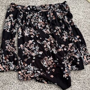 bp Floral Off-Shoulder Top in Black with Pink & White Blooms